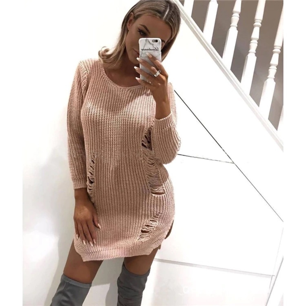 💝Pink Slit Sweater Dress
